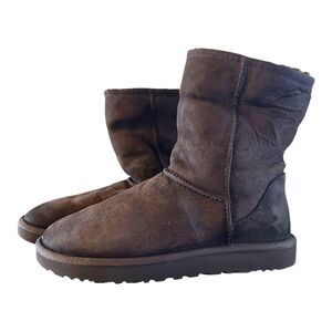 Ugg Austrailia Classic Short Sherpa Fold Over Chocolate Sz 9 Women’s